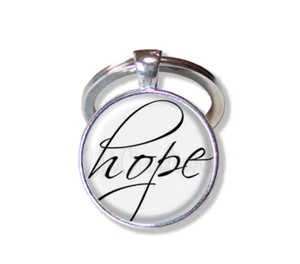 Hope Inspirational Healing Word - Handmade Glass Pendant KEYCHAIN Key Ring - Picture 1 of 7