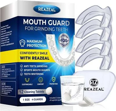 Reazeal Dental Night Guard for Teeth Grinding with 12 Cleaning Tablets