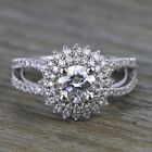 14K White Gold Plated 2CT Round Cut Real Moissanite Halo Bridal Wedding Ring