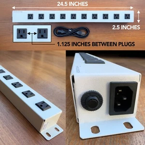 10 Outlet Power Strip with Fuse Protection, Heavy Duty Metal, Mountable, 8A Max - Picture 1 of 11