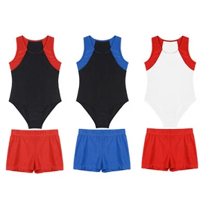 UK Boys Girls Gymnastics Leotard with Shorts Tumbling Dance Unitard Dancewear - Picture 1 of 53