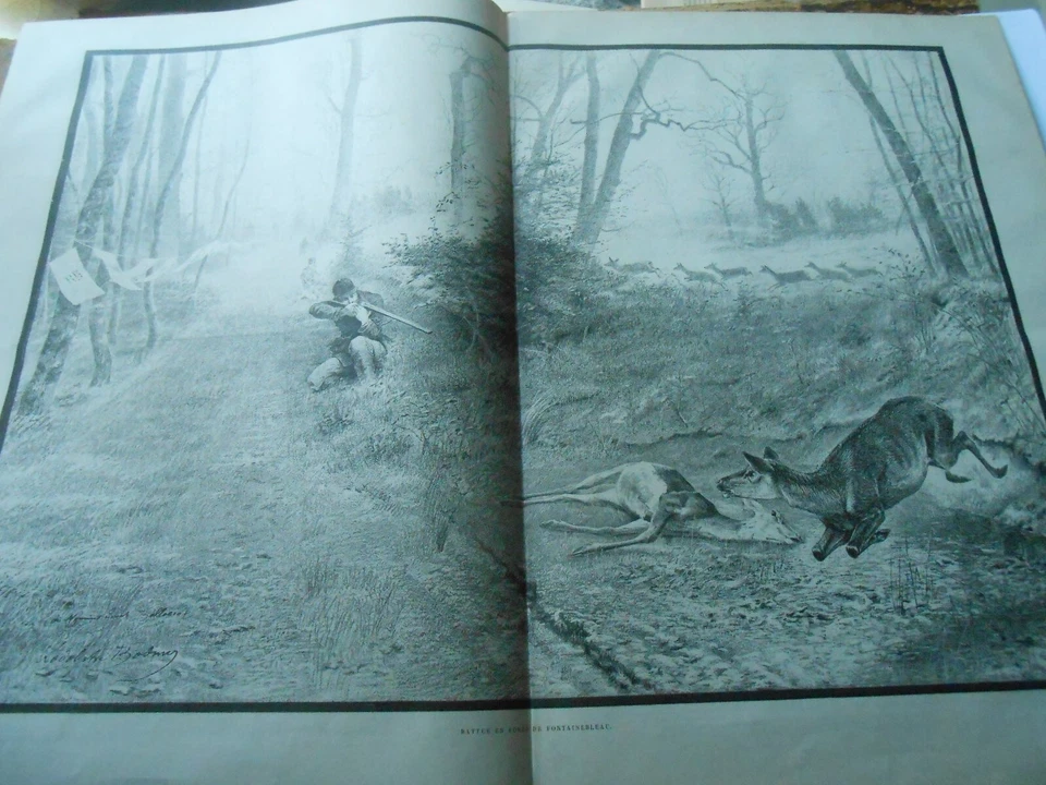 Grannde Gravure 1889 - Chasse Une battue en Forêt de Fontainebleau - Photo 1/1