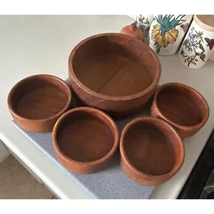 Vintage Wooden Teak Serving Bowl Salad Bowl Set of 5 - Picture 1 of 11