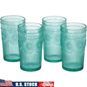 Geprägte Glas Becher 4er Set Vintage Trinkgeschirr Landhausstil 16oz Neu - Bild 1 von 6