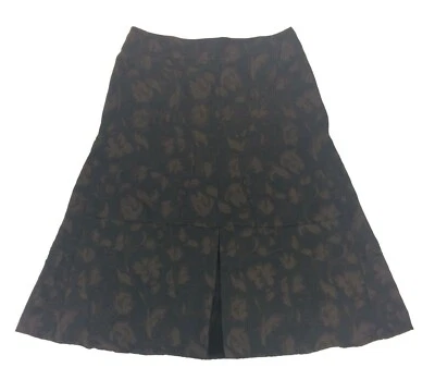 J. Jill Sz 16P Brown Floral Brocade Mid-Calf Lined Long A-Line Wool Blend Skirt - Image 1 of 4