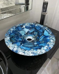 Fregadero de piedra de ágata azul, fregadero de lavabo de piedra de ágata, fregadero de baño y cocina - Imagen 1 de 9