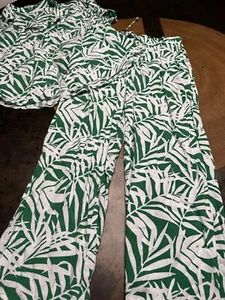 JANE + DELANCEY TROPICAL LEAF PRINT LOUNGEWEAR CROP PANT TOP SET WOMENS SZ S - Picture 1 of 8
