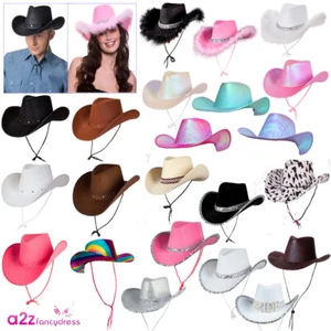Texan Cowgirl Cowboy Hat Stetson Wild West Hen Stag Adult Fancy Dress Mens Women - Picture 1 of 50