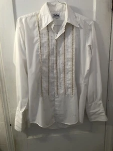 60s 70s Delton NY Permanent Press Tuxedo White Ruffled Shirt 15.5 w/French Cuffs - Picture 1 of 13