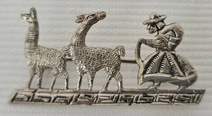 Vintage Solid 900 Silver Peruvian Shepherd Llama Brooch Pin 2g - Picture 1 of 10