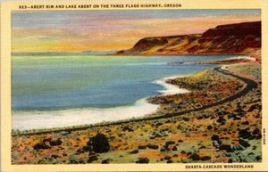 Postcard Abert Rim & Lake Abet Oregon Linen - Picture 1 of 2