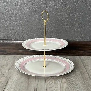 Grace Teaware Tiered Dessert Serving Platter Pink White Gold Cupcake Stand Plate - Picture 1 of 8