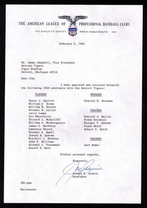 1966 Joe Cronin lettera firmata GRANDE contenuto Detroit Tigers Willie Horton Lolich - Foto 1 di 2