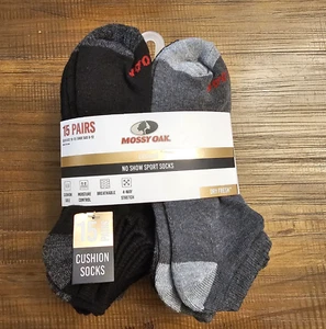 Mossy Oak Herren 15 Paar gepolsterte NO-Show Sportsocken trocken frisch neu mit Etikett - Bild 1 von 5