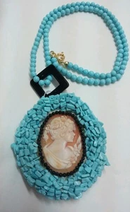 TURQUOISE NECKLACE beads 4.48 mm and natural cameo handmade - Picture 1 of 6