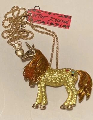"Collar/pin unicornio diamantes de imitación de cristal tono oro amarillo Betsey Johnson" Foto 1 de 3