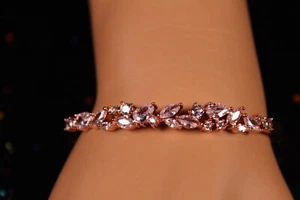 Rose Gold Plated Marquis Evening Bracelet with Cubic Zirconia - Picture 1 of 10