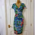 Joseph Ribkoff Multi Floral Reversible Wrap Ruched Dress UK 16 Party Cocktail