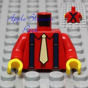 NEW Lego Male RED MINIFIG TORSO Business Man Boy Suit Shirt Tan Tie w/Suspenders - Picture 1 of 10