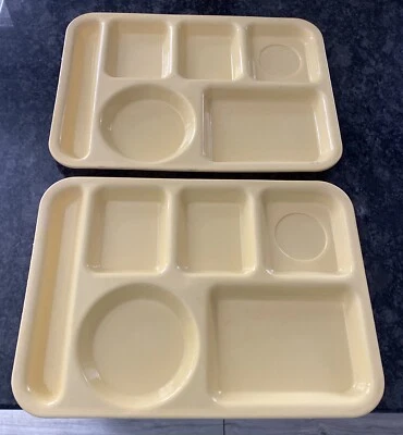 2 Vtge SiLite Plastic School Cafeteria Lunch Trays Light Yellow 6 compartments - Image 1 of 4