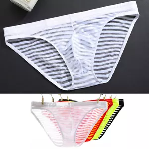 Men's Ice Silk Mesh Briefs Bulge Pouch Panties Low Waist Ultra-Thin Underpants - Picture 1 of 41