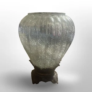 Large Cracked glass decorative Vase Bowl On Brass Stand Cottage Core, Boho - Picture 1 of 3