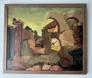 Un paisaje abstracto británico moderno de posguerra ~ de una ruina ~ mediados de siglo ~ firmado - Imagen 1 de 18