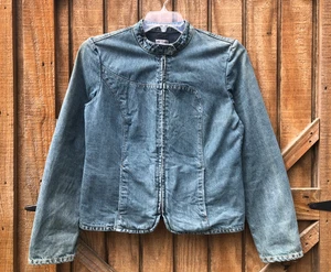 Vintage Y2K GAP Jeans Jeansjacke Damen 10 Biker Moto Blue Distress - Bild 1 von 12