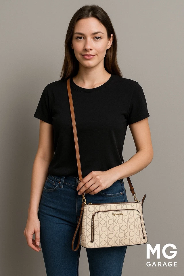 Calvin Klein Crossbody Bag – Beige Monogram – Excellent Condition - Image 1 of 1