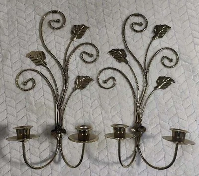 Vintae Homco домашние интерьеры латунь двойная свеча настенные бра набор прокручиваемый лист D - Изображение 1 из 4