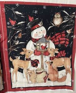 Weihnachten Susan Winget Schneemann Hirsch Fuchs Hase Vögel Schnee Panel 36 x 44 - Bild 1 von 12