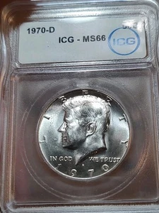1970-D Kennedy Half Dollar MS66 ICG Very Low Population & Mintage Free Shipping - Picture 1 of 5
