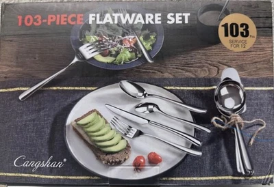 Cangshan Rain II Series 103-piece Stainless Steel 18/10 Forged Flatware Set - Image 1 of 2