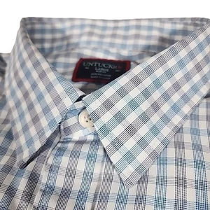 UNTUCKit Button Shirt Men's Size Large Polyester Check Fabbro Blue White - Picture 1 of 6