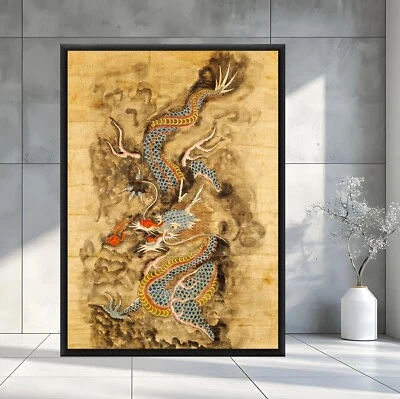 Blue Dragon in the Clouds Korean Antique Art Prints