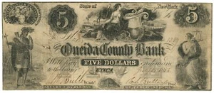 1856 Oneida County Bank Utica New York NY $5 No.1287 (L2080) - Picture 1 of 2