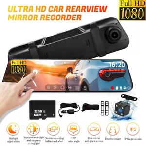 Car Mirror DVR Rear View Camera 10" Full Touch Screen Dash Cam Dual GPS USA - Picture 1 of 13