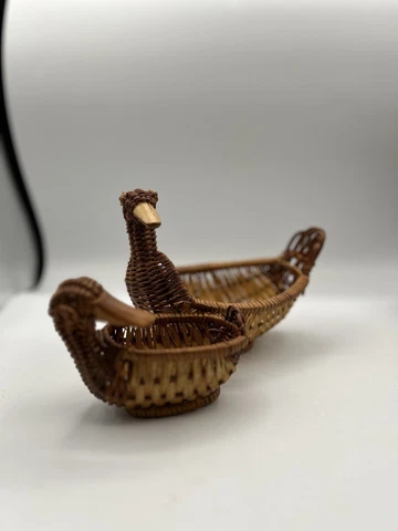 Vintage Rattan Wicker Duck Basket Set 2 Cover