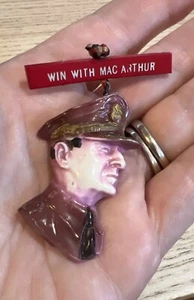 WWII "Win With MacArthur" Pin Celluloid - Picture 1 of 4