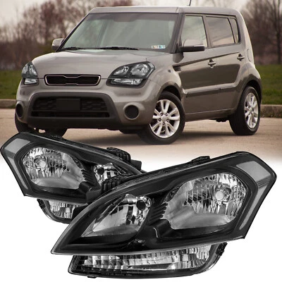Kia Soul Halogen Black Headlights For 2012-2013 Clear Corner Lamps Pair LH+RH — 第 1/4 张图片