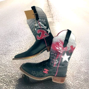 RCA Edge Explosion! Botas Vaqueras Mujer 10B Negro Neón Rosa Cuero Puntera Cuadrada - Imagen 1 de 16
