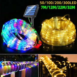 Solar LED Rope Tube Fairy String Light Strip Waterproof Outdoor Garden Patio UK - Picture 1 of 46
