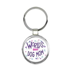 Worlds Best DOG MOM : Great Gift Keychain Floral Birthday Family Mother - Picture 1 of 1