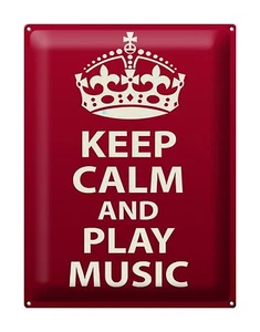 Blechschild Spruch 30x40 cm Keep Calm and play Music Krone Deko Schild tin sign - Picture 1 of 5