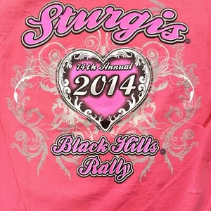 Harley Davidson Biker Sturgis Black Hills Rally 2014 Pink Heart Women’s - Picture 1 of 7