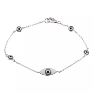 Argento Sterling Bracciale W/ Rotondo E Ovale Forma Malocchio Ciondoli - Foto 1 di 2