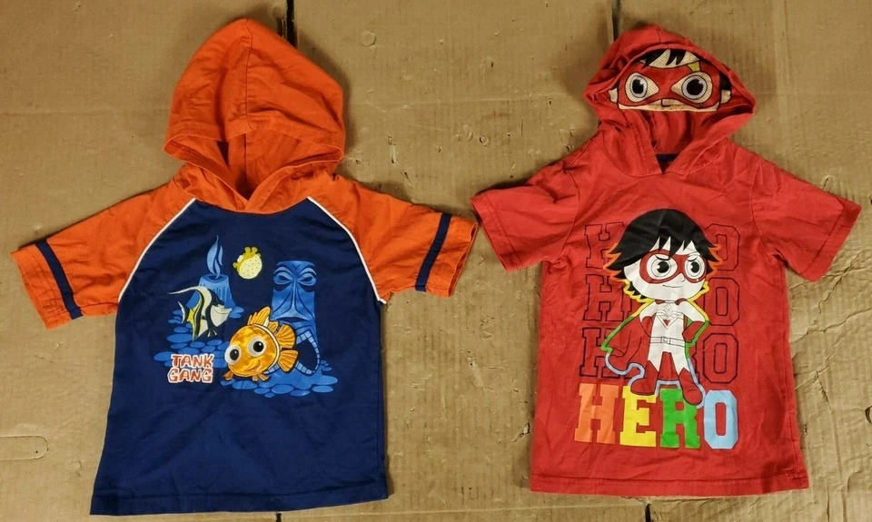 Lote de 2 camisetas con capucha rojo héroe naranja y azul tanque pandilla niños pequeños talla 4 Foto 1 de 4