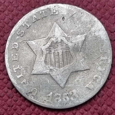 1853 Three Cent Silver Trime 3c Circulated Details #56057 Cover