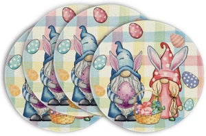 Easter round Placemats Set of 4, 14 Inch Colored Bunny Eggs Gnomes Spring round - Picture 1 of 12