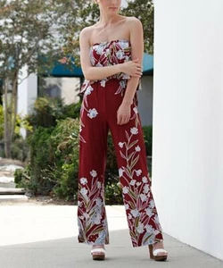 egs by éloges Burgundy & White Floral Strapless Jumpsuit Women's Size Large - Picture 1 of 1